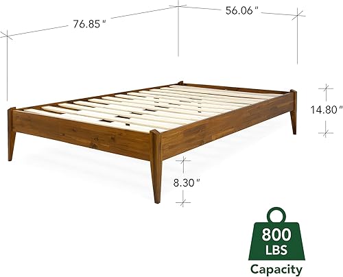 Miniatura 2 de Bme Dinkee Marco de cama característico de 15 pulgadas sin cabecero - Estilo moderno y minimalista con madera de acacia - 12 soportes de listones de