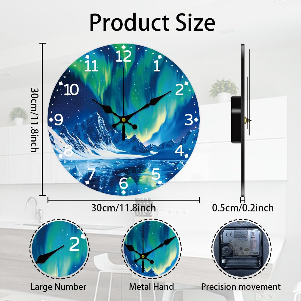 CHGCRAFT Aurora Wall Clock Seaside Non-Ticking Clock 12 Inch Round Decorative Wall clock Printed Wall Clock for Home Office Decoration - Image 2