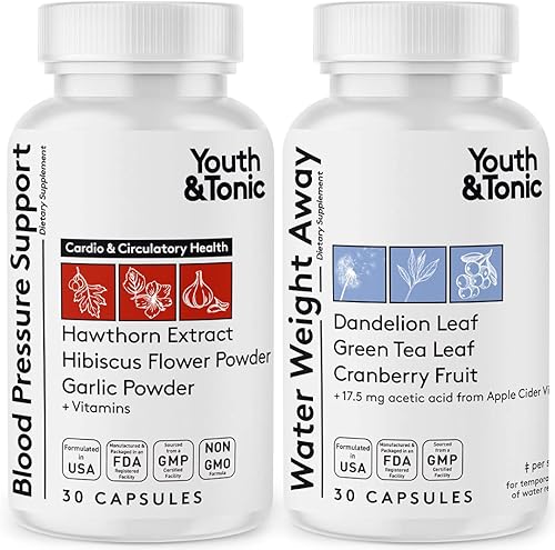 Youth & Tonic Píldoras diarias de peso de agua y suplementos de apoyo para la presión arterialdiuréticos naturales para retención de agua y cápsulas