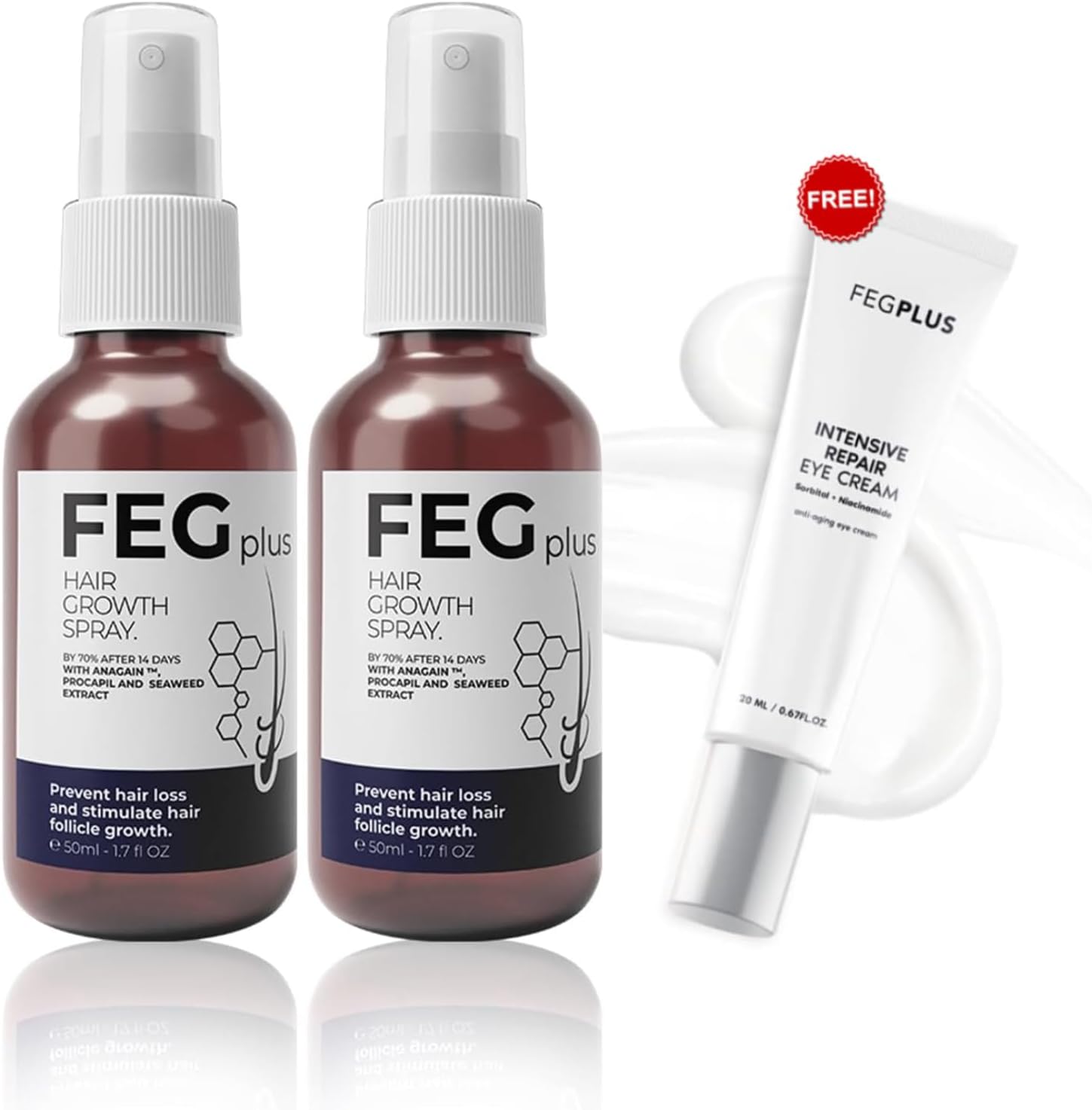 2PCS Hair Growth Serum with Gift Eyecream | Seaweed Rosemary Extract, Minoxidil 5% For Hair Oil Regrowth Treatment, Hair Loss Control | Hair Growth Spray Serum For Men Women (50ml)