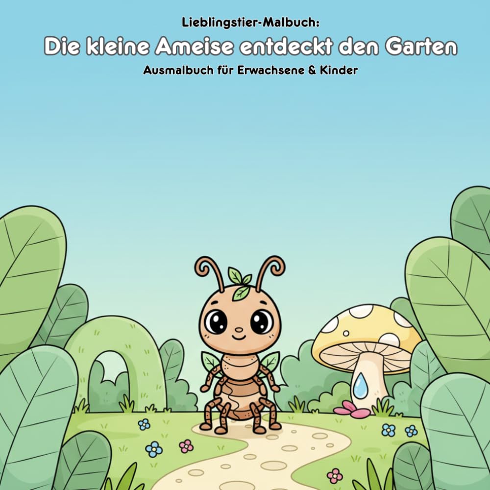 Die kleine Ameise entdeckt den Garten: Geschichte und Malbuch: Für Erwachsene & Kinder: 36 Ausmalbilder mit Geschichte, 21.59 x 21.59 cm – Große Motive für kleine Künstler
