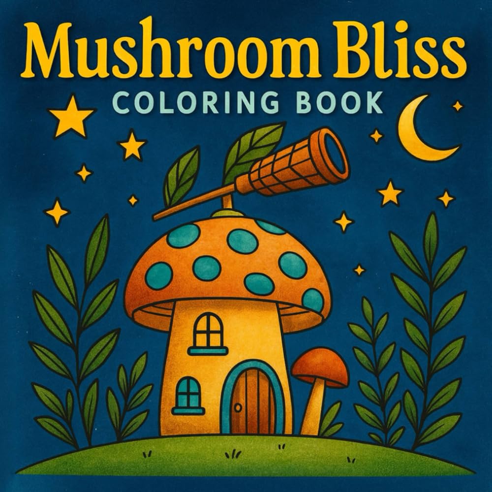 Mushroom Bliss Coloring Book: Whimsical Mushroom Houses and Magical Forest Scenes