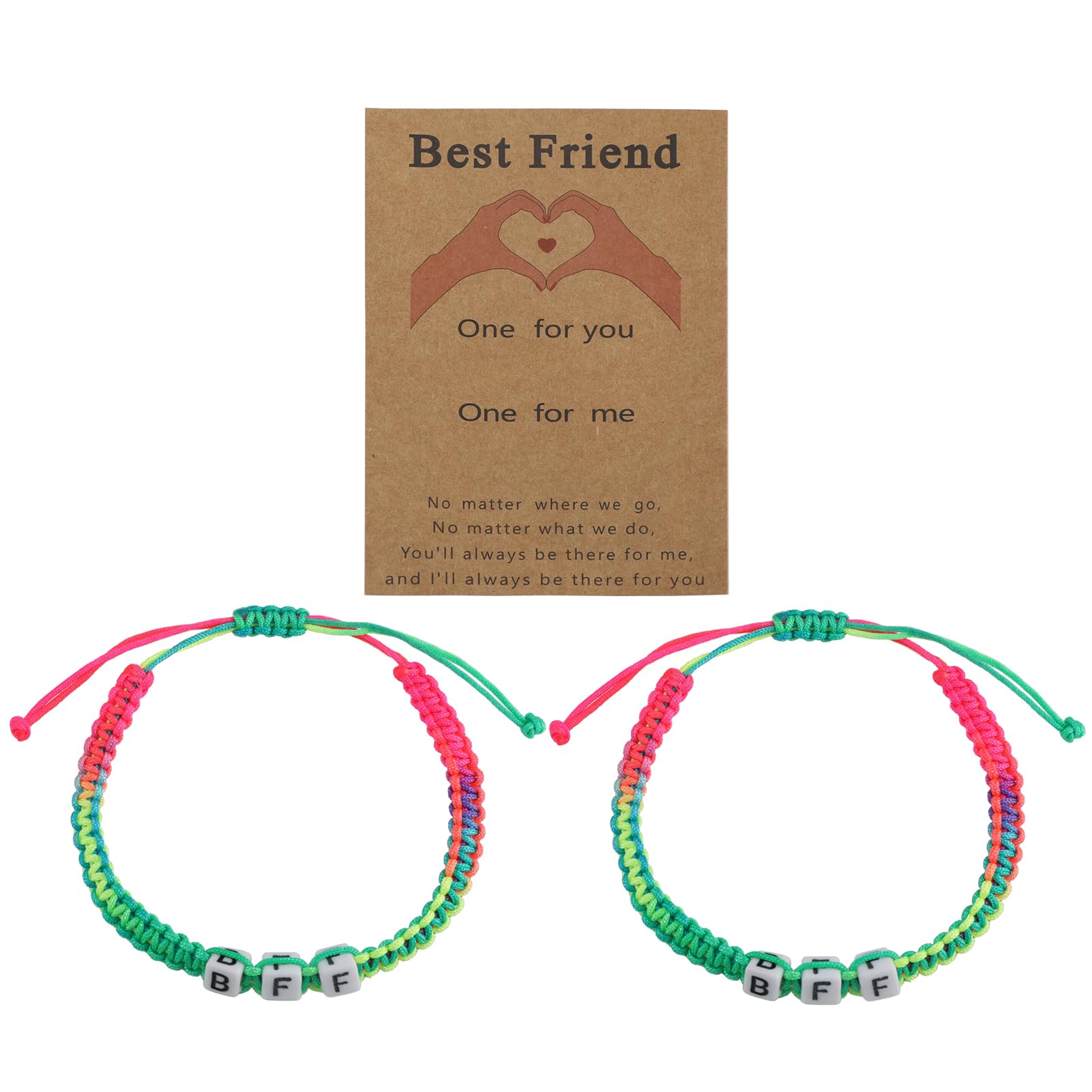 Friendship Bracelet, 2PCS Best Friends Matching BFF Braided String Bracelets for 2 Girls Bestie Couples, Colorful, Adjustable Long Distance Gift