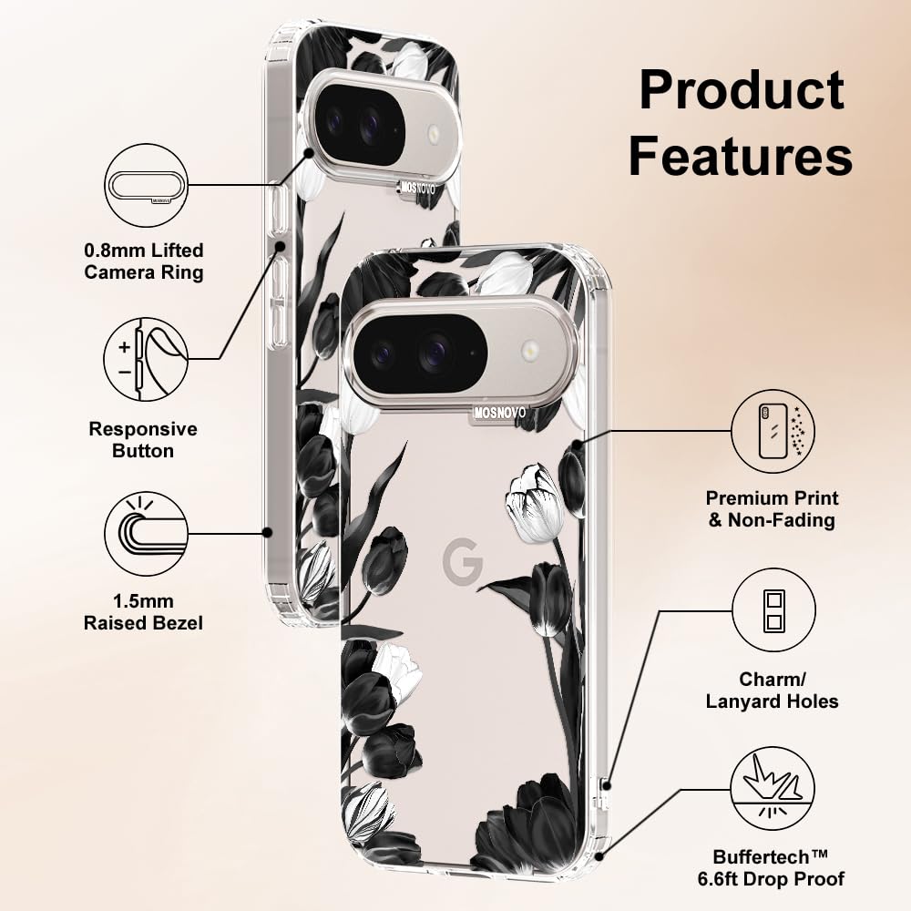 MOSNOVO Case for Google Pixel 10 & Pixel 10 Pro, [Buffertech 6.6ft Military-Grade Drop Protection] [Anti Peel Off Tech] Clear TPU Bumper Phone Case Cover Design - Cute Cherry — view 407