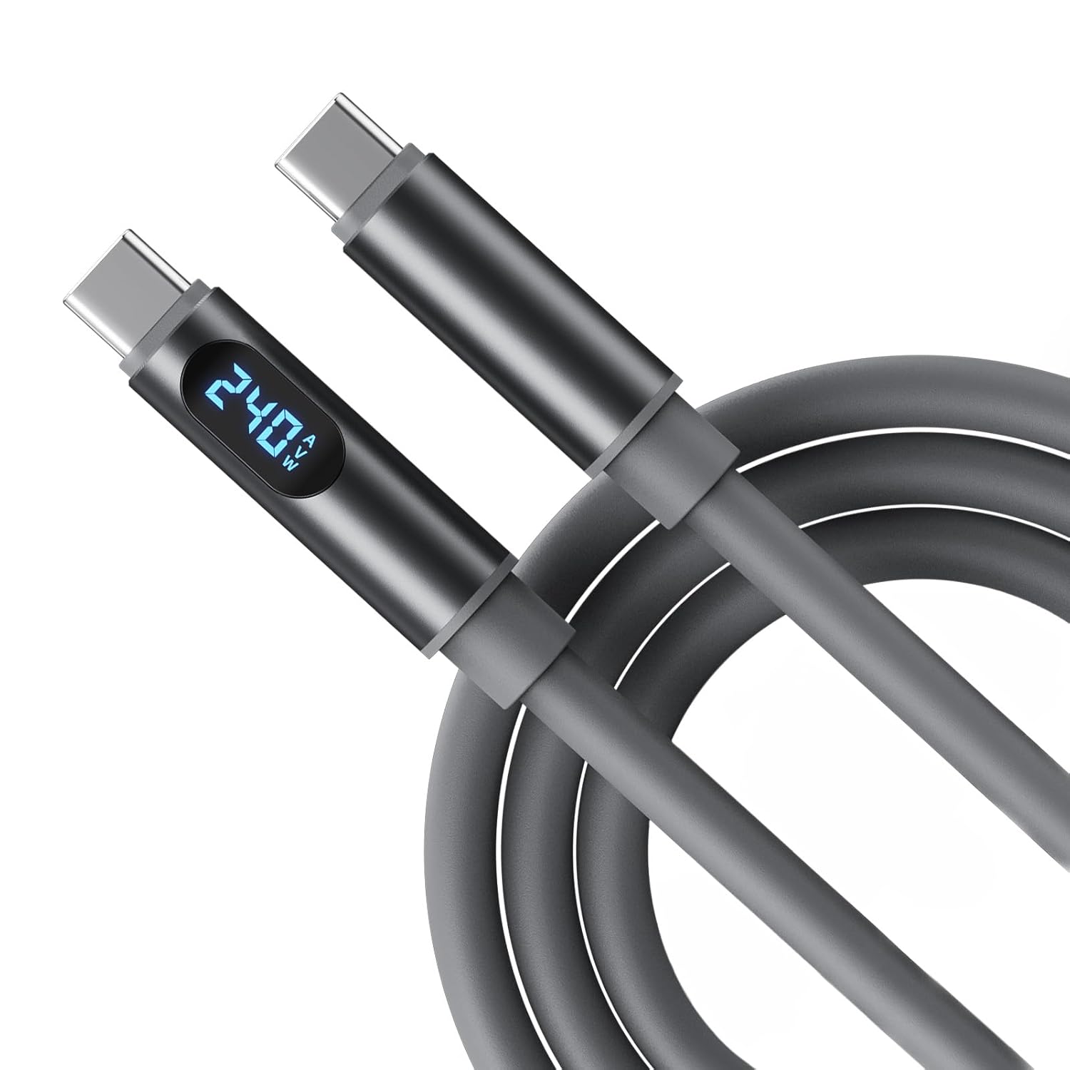 240W USB C to USB C Cable with V A W Display Fast Charging Type C Cable 480Mbps