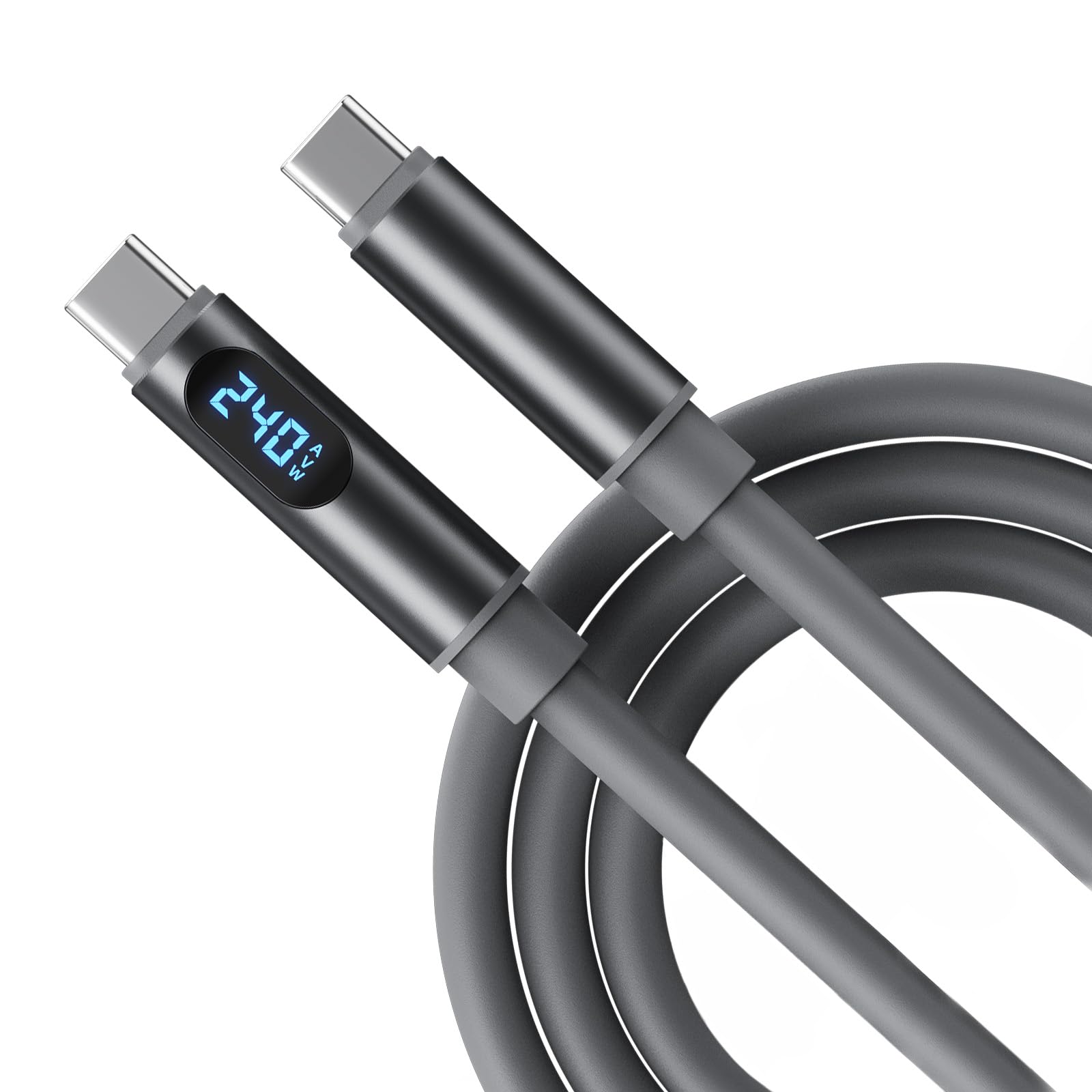 240W USB C to USB C Cable with V A W Display Fast Charging Type C Cable 480Mbps
