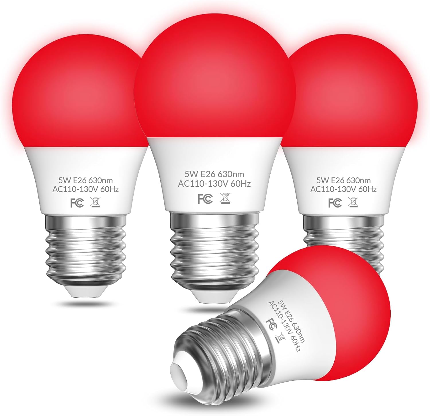 Bonlux Red Sleep Light Bulb 630nm, 5W No Blue Light Night Red Light Bulb Dimmable for Sleep Melatonin Lighting, A15 Lamp Shape 50W Equivalent for Bedside, Nursery, AC 110-130V, 4-Pack