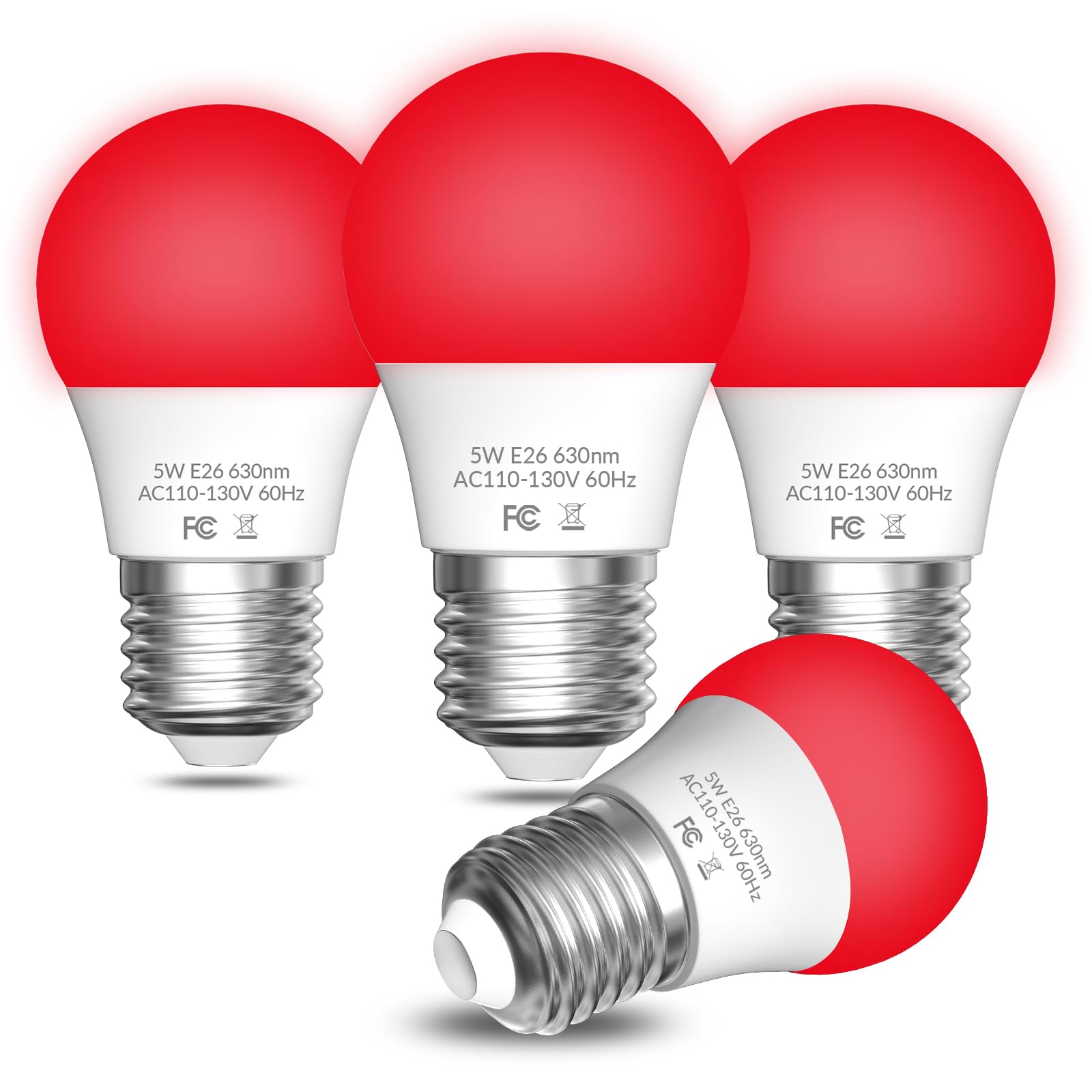 Bonlux 630nm Red Light Bulb for Sleep, 5W E27 Screw Dimmable LED Blue Light Blocking Bulb, 630nm Red Night Lighting Low Lumen LED for Bedside, Nursery, AC 220-240V(4-Pack)