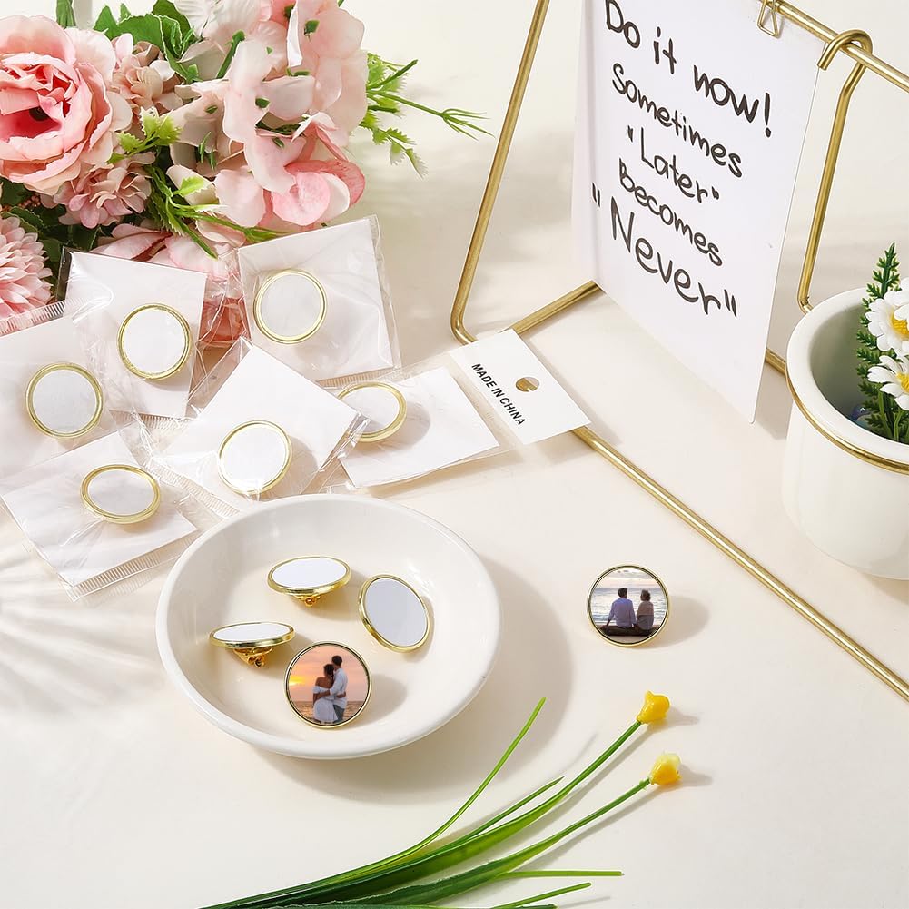 20 Sets 1 Inch Round Blank Pins Sublimation Blank Buttons Small Gold Alloy Disk Base Transfer Design Making Kits Team Party Decor Brooch Pin Bulk for Jewelry Making Lapel Supplies DIY Crafts image 3