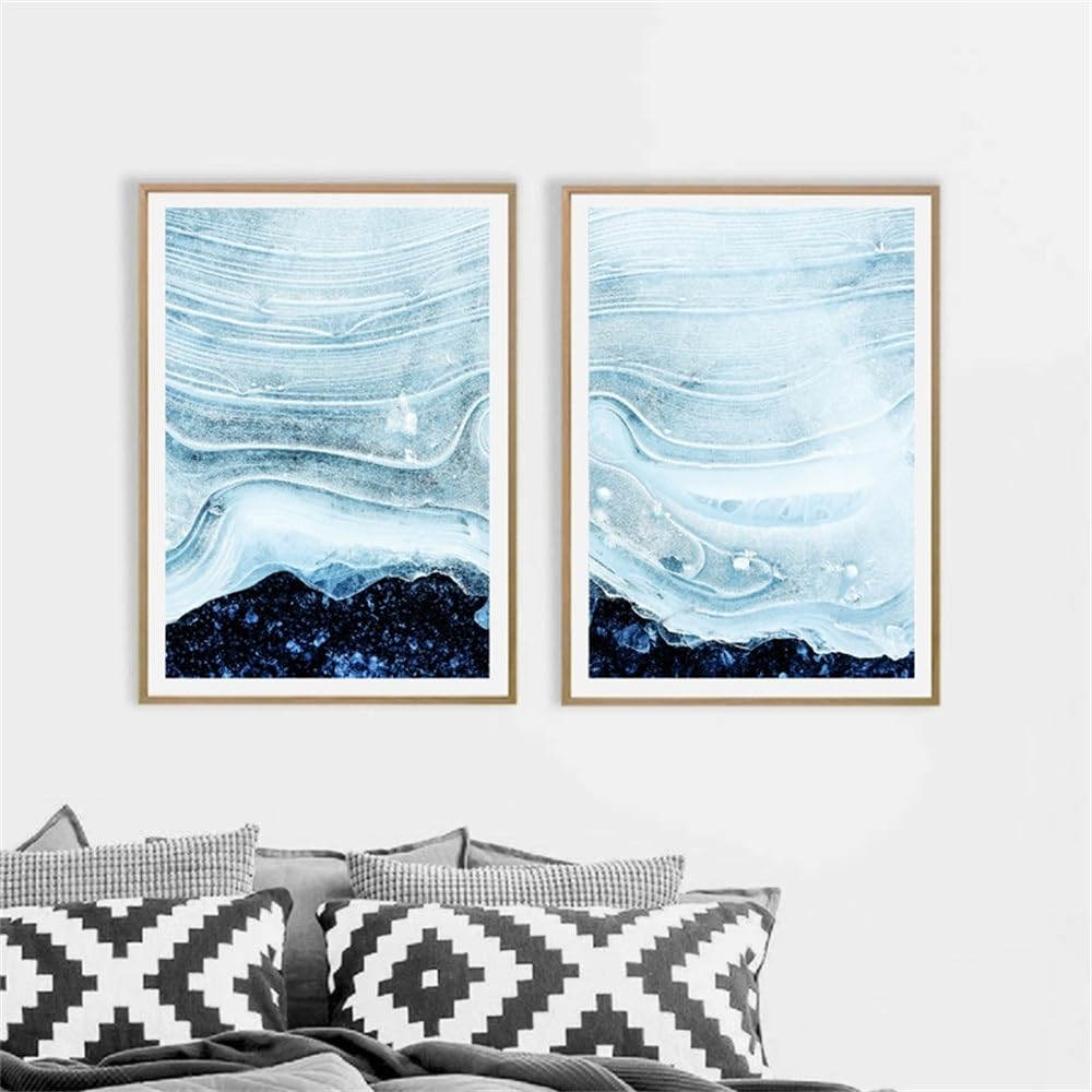 WBYZAC 2 Pieces Poster-Abstract Blue Pastel Poster Art Prints Modern Blue Curves Canvas Painting Living Room Wall Art Pictures Home Wall Decor Artwork-60 * 80cm (No Frame)