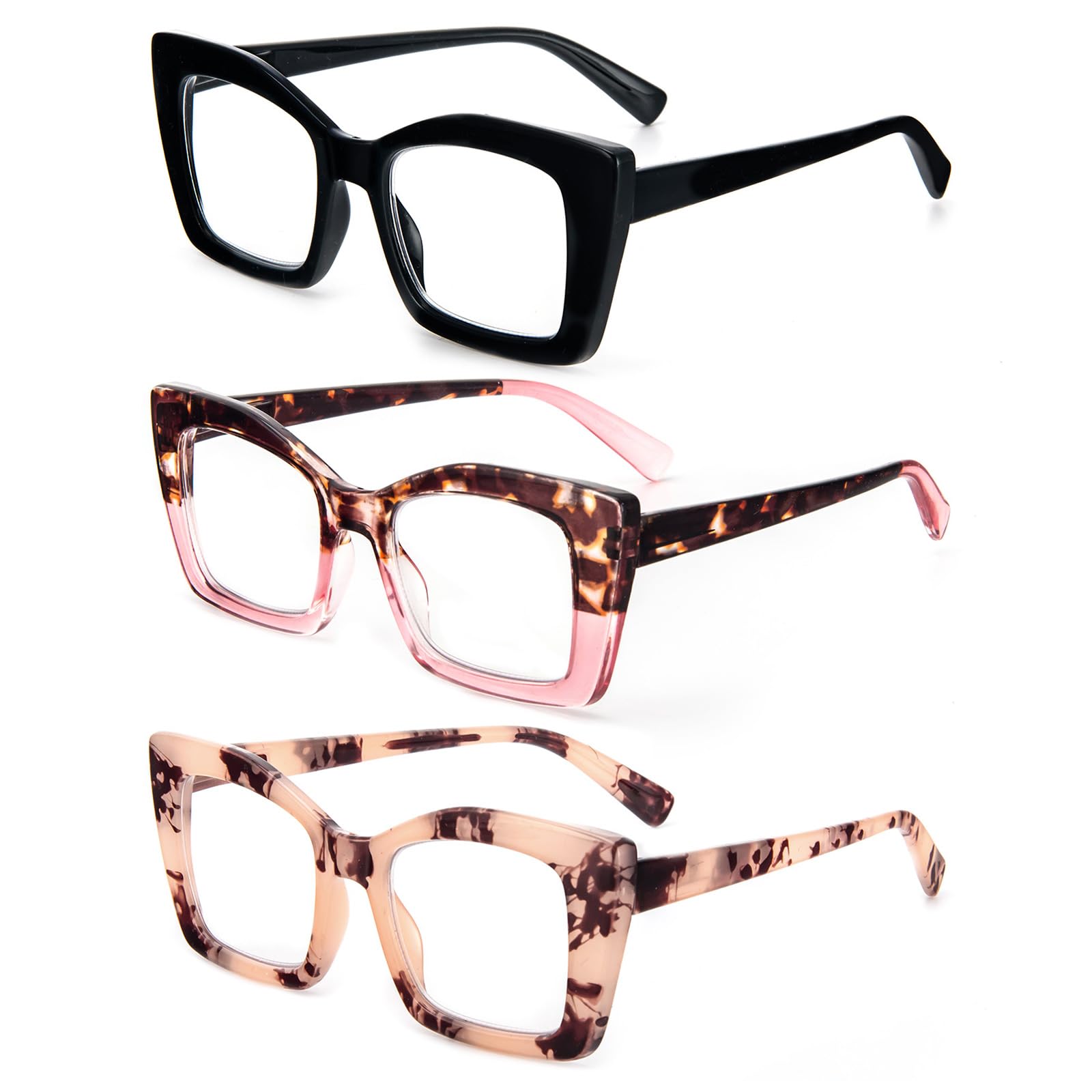 KoKoBin Oprah Occhiali da lettura quadrati da donna Oversized con cerniere a molla per computer (Nero/Rosa Leopardo/Leopardo Rosa, 2, Diottria)