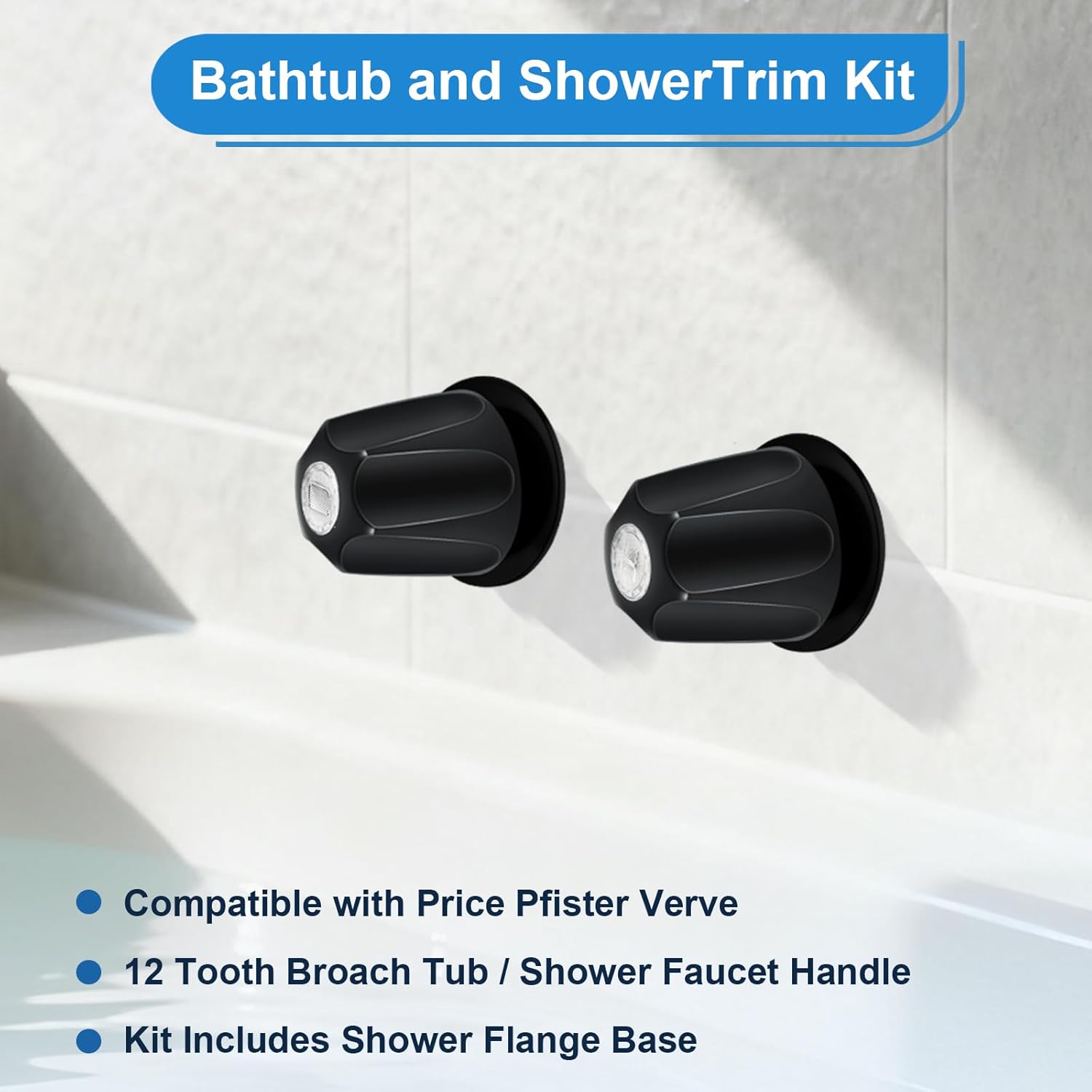 Coolfell Bathtub Shower Trim kit, 2 Piece Metal Matte Black Shower Knob Replacement Kit, Compatible with Price Pfister Valve, Shower 2 Faucet Handle Repair Kit with Shower Stems, Seats Parts, Flanges
