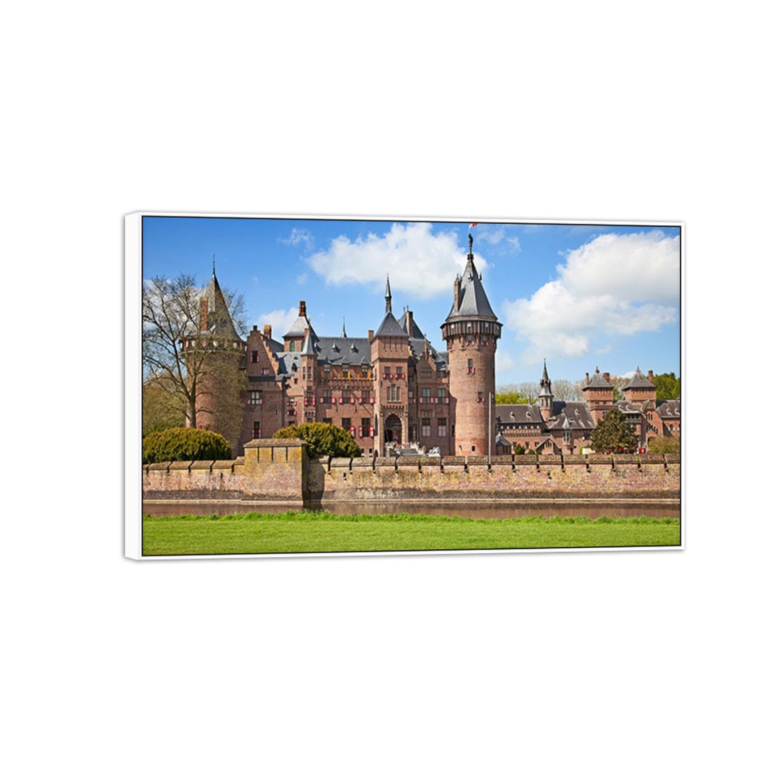 Stadt Leinwandbild Landschaftsbilder-Panorama Bild auf Leinwand-Stadt Gebäude Schloss-Weiß Rahmen Wandbilder für Wohnzimmer 30x50cm-12x19in