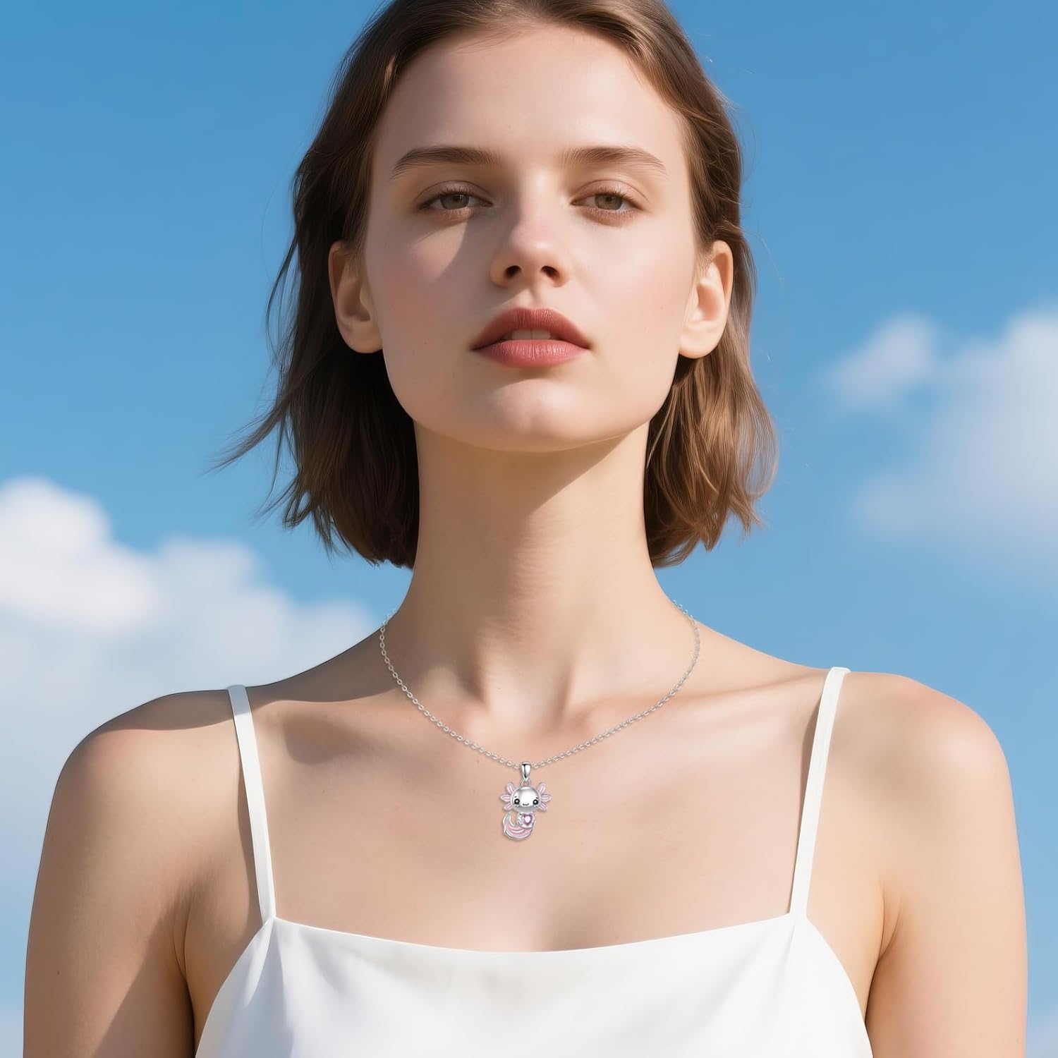 URONE Axolotl Necklace 925 Sterling Sliver Axolotl Pendant Necklace Cute Animal Jewelry Gifts for Women - Image 2