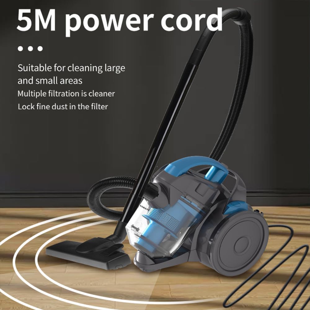 Beutelloser Staubsauger, 2000 W, beutelloser Staubsauger mit Kabel, Kapazität von 1,8 l, HEPA-Filtration, Aktionsradius von 5 m, für Teppich, harte Böden, Tierhaare und Staub