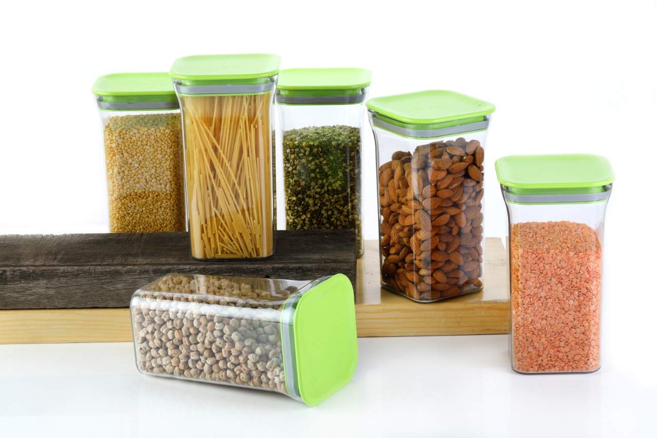 saiswarsaiswar Multipurpose Plastic Container Box for Kitchen Storage 1100ml (Green Color, 6 Pcs)