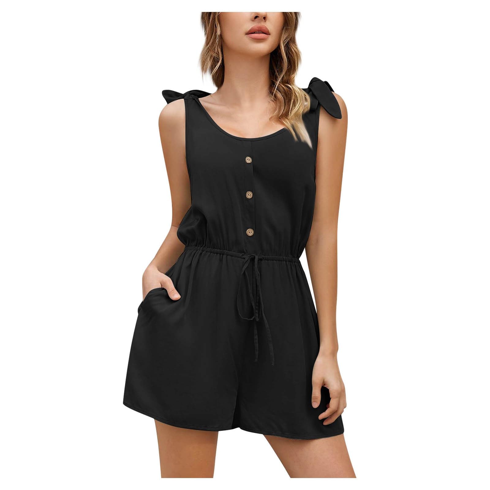Summer Rompers for Women 2026 Spring Flowy Dressy Casual Jumpsuits Beach Comfy Linen Athletic Tshirt Overalls