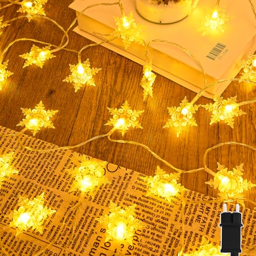 Isisyu Lichterkette Schneeflocken Außen, 15M Weihnachtsbeleuchtung...
