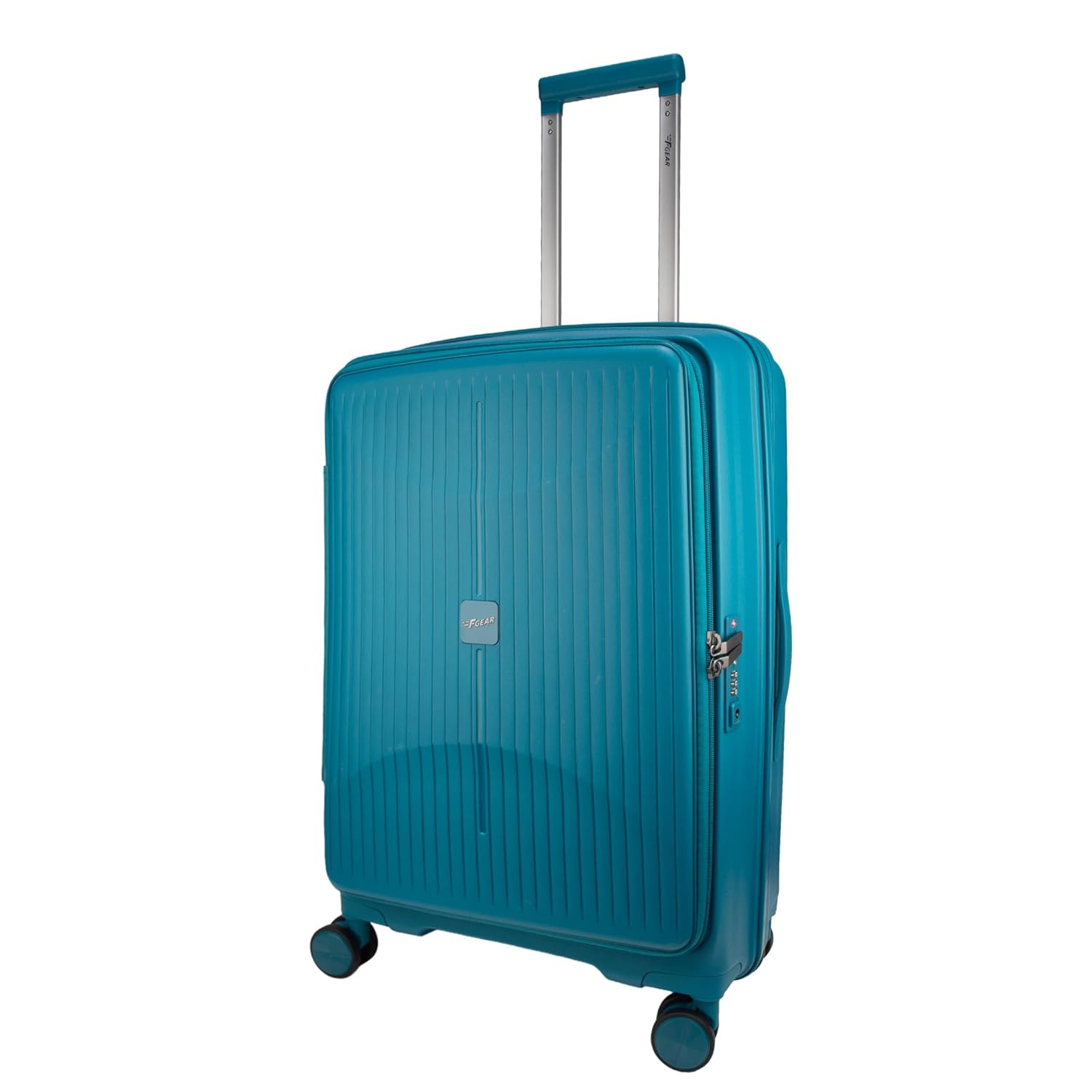F Gear Myton Cyan Blue Medium Front Opening Hard Luggage | Lightweight Expandable Check-In Suitcase with 360° Spinner Silent 8-Wheels, Built-in TSA Lock, Anti-Theft Zipper & 3-Level Telescopic Trolley