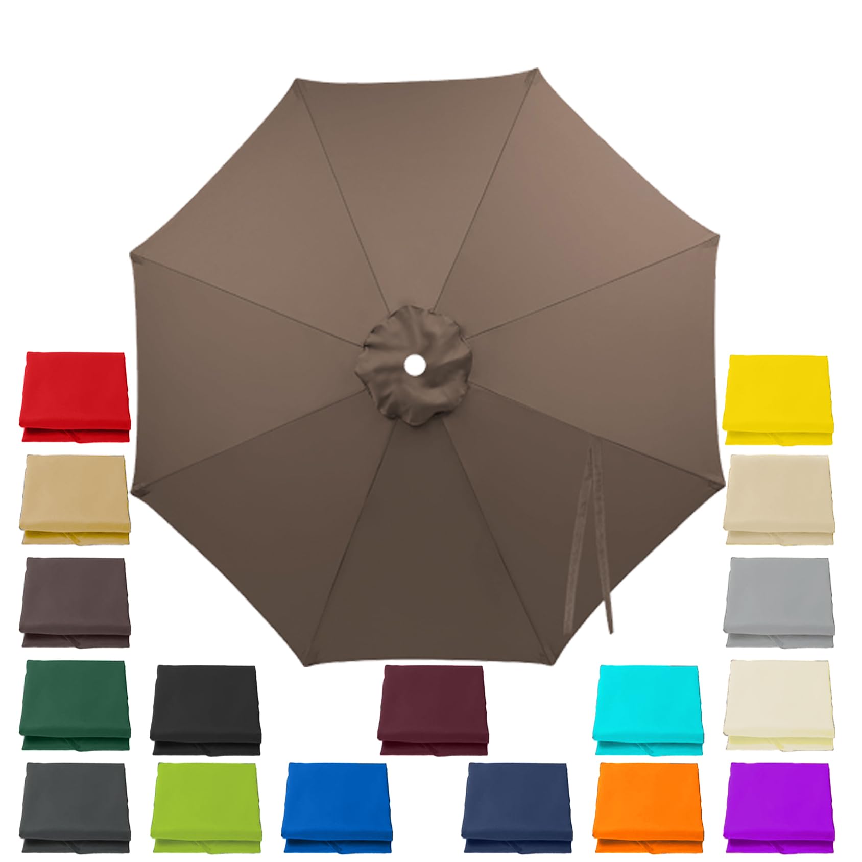 Parasol Replacement Canopy 3.0m for 6 arms, Waterproof UV Resistant Replacement Parasol Covers Top (Canopy Only)(Brown)