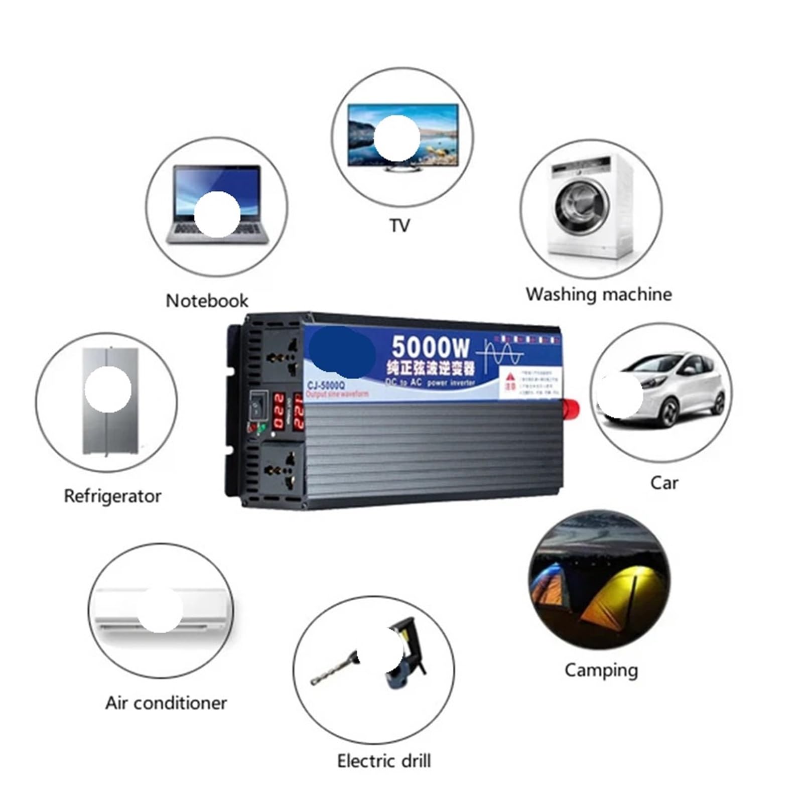 Inversor de Potencia, Inversor de onda sinusoidal pura de CC 12/24/48/60 V/72 V a CA Inversor de corriente for automóvil Inversores solares(2200W,60V_60HZ)
