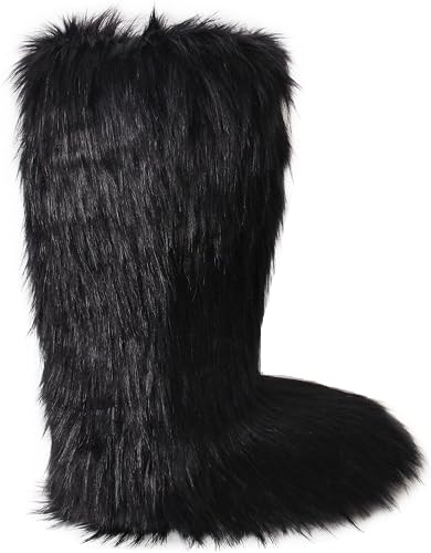 Gegefur Women's Furry Fluffy Boot Faux Fur Long Snow Boot Knee High Boots Warm C