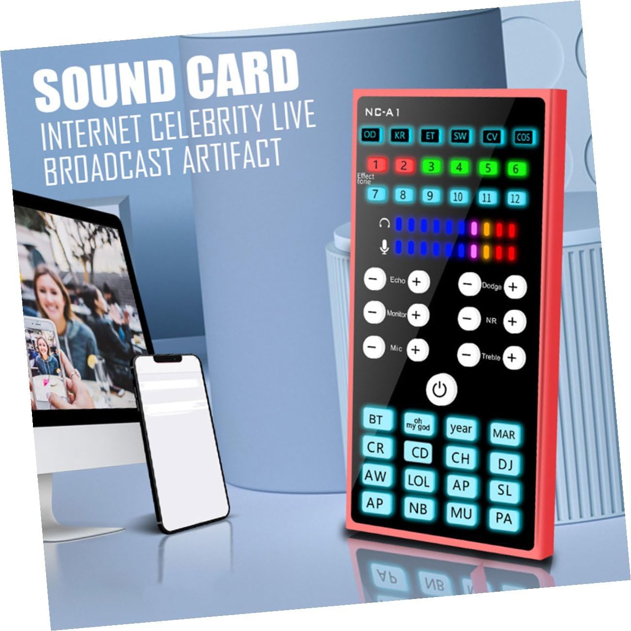 DOITOOL Professional Phone Sound Card with Voice Changer External Audio Mixer for Live Streaming Recording Compatible with Computer and Mobile Devices for Podcasting Gaming