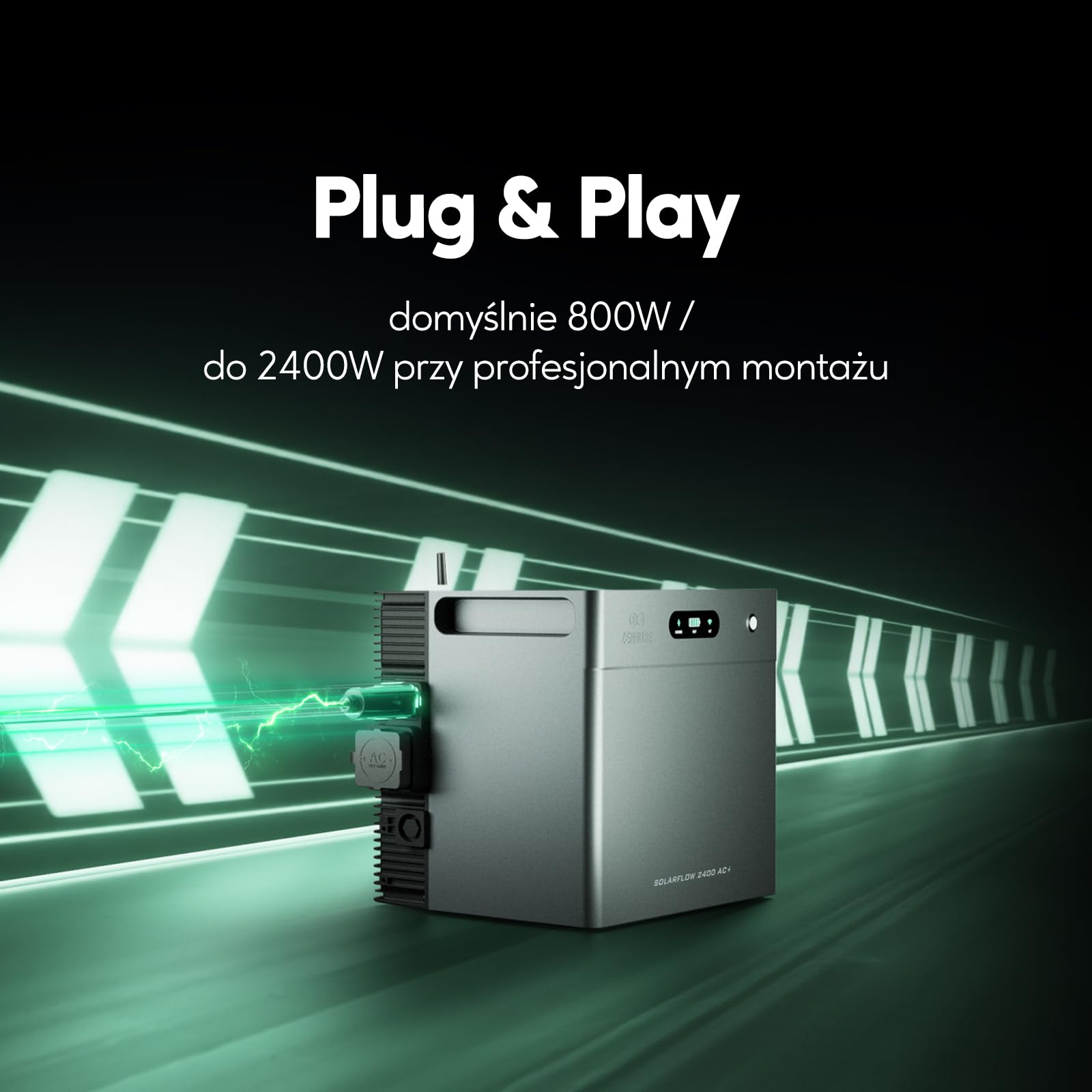Zendure SolarFlow 2400 AC+ Elektrownia Balkonowa z Zasobnikiem (2,4kWh), Dwukierunkowym AC 2400W, Możliwością Rozbudowy do 16,8kWh (do 5 Akumulatorów AB3000L), Plug & Play, IP65