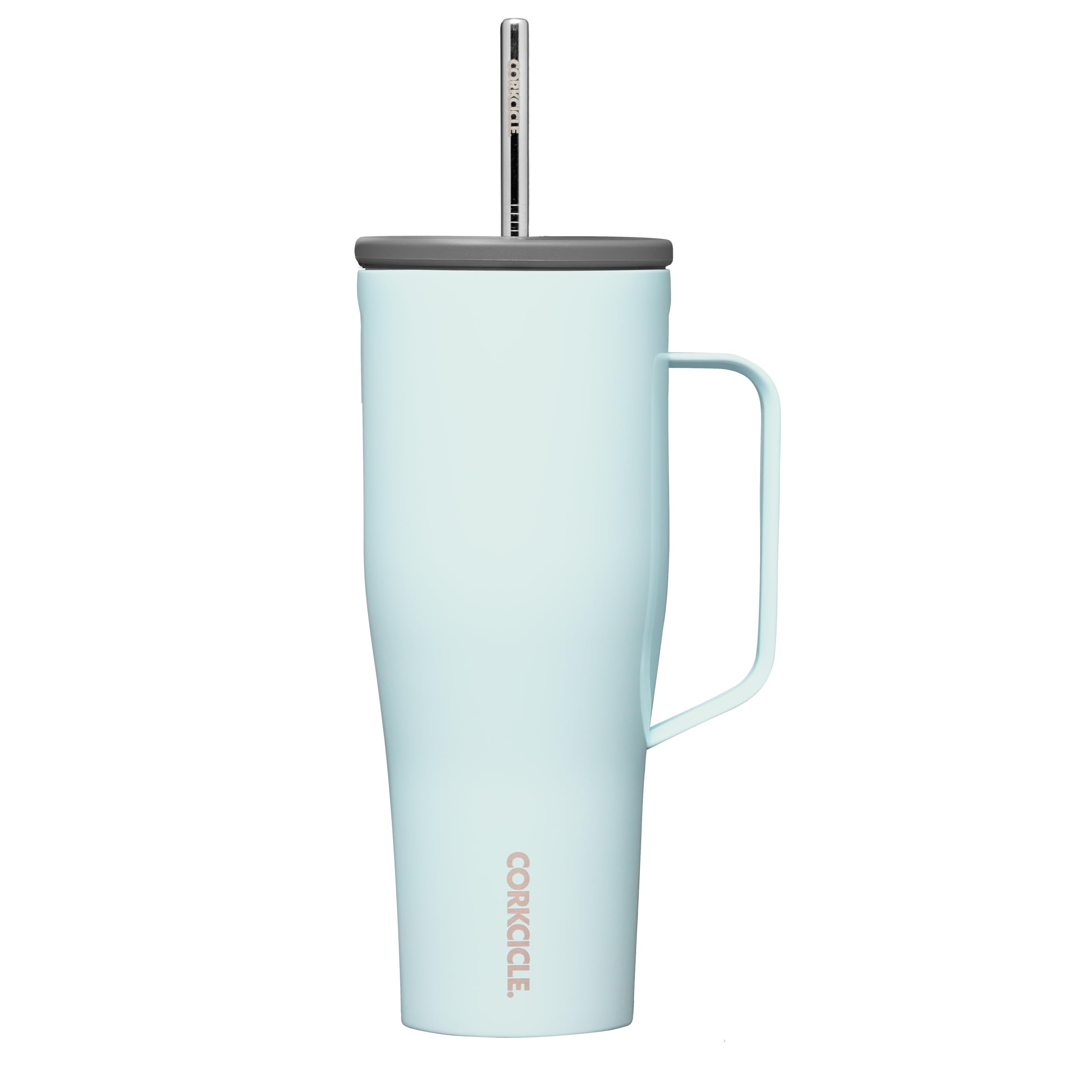 CorkcicleCold Cup XL Insulated Tumbler with Handle, Lid, & Straw, Gloss Powder Blue, 30 oz – Reusable Cupholder Friendly Water Bottle Keeps Drinks Cold 12hrs