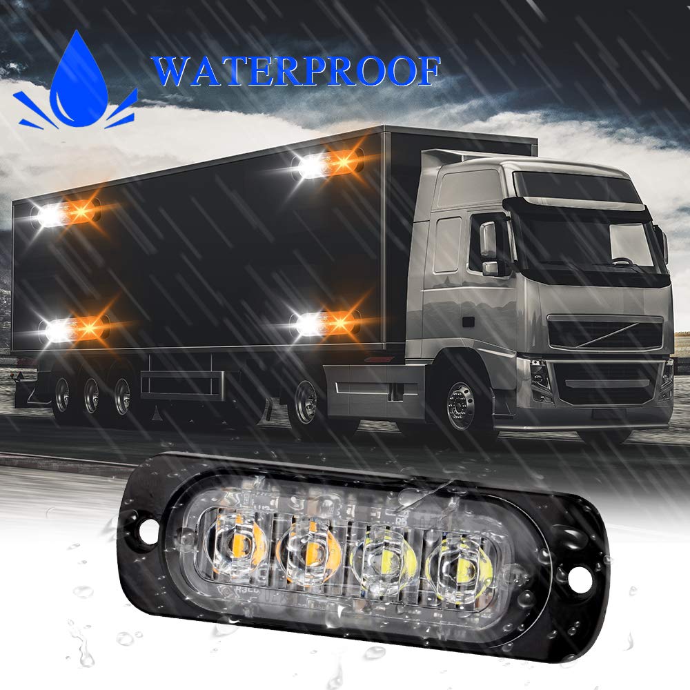 4 szt. 4 LED ultra cienkie światło ostrzegawcze o zagrożeniu awaryjnym, bursztynowo-białe, stroboskopowe światło ostrzegawcze, funkcja synchronizacji, migające światła ostrzegawcze do
