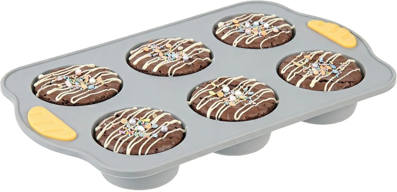 Restaurantware Silicone Baking Mold Pack of 1 Non-Stick Muffin Mold with Handles 6 Compartments, Oven-Friendly Dishwashable Freezer-Friendly Heat-Resistant Gray Silicone Cupcake Muffin Pan