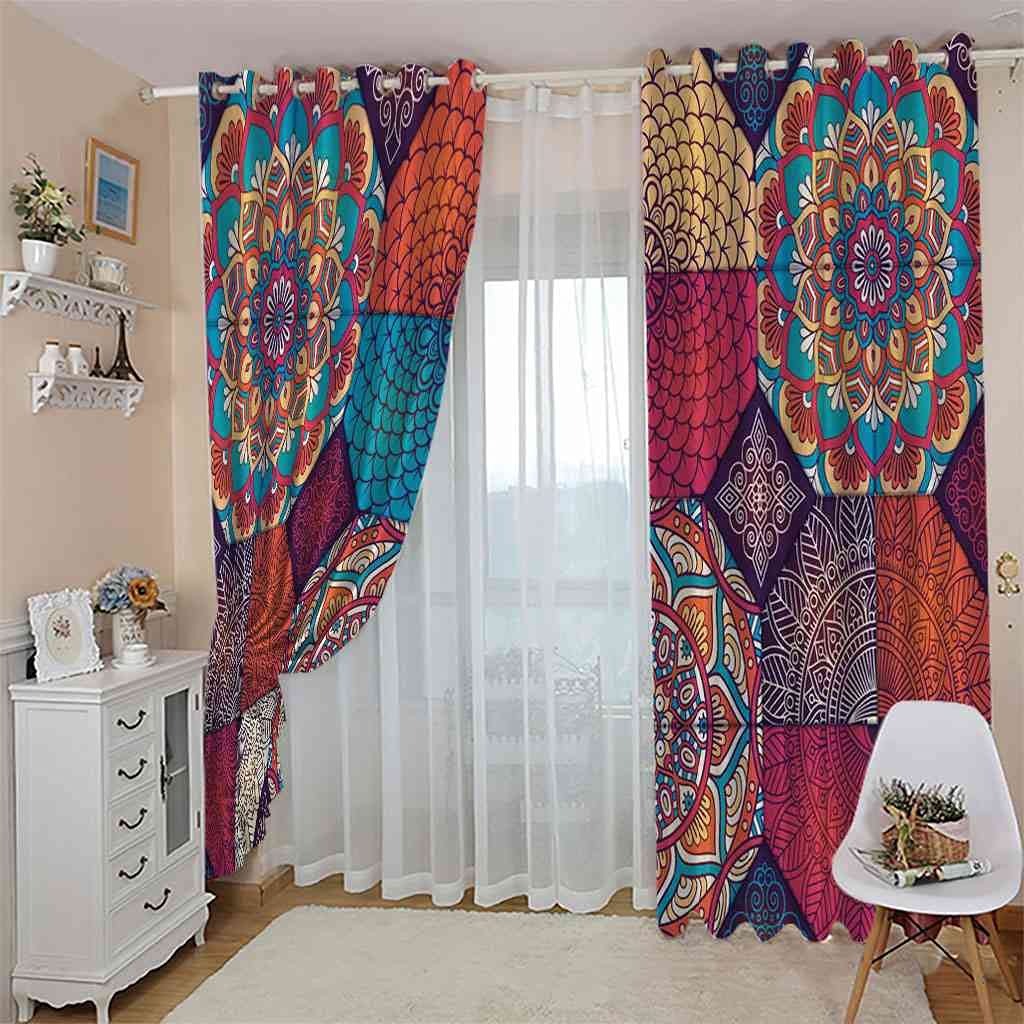 Tenda Oscurante Con Occhielli CLZLH – Motivo Etnico 3D, Microfibra, 2 Pezzi Da 150x270 Cm