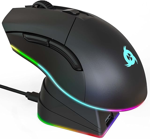 KLIM Blaze Pro RGB Rechargeable Wireless Gaming Mouse with Charging Dock + High-Precision Sensor and Long-lasting Battery + Up to 6000 DPI + Wired and Wireless Mouse for PC PS4 PS5 NEW 2022