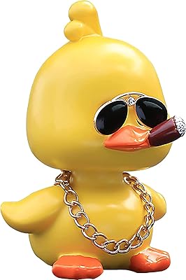 wonuu Cute Yellow Duck Car Ornaments Cool Duck Car Dashboard Decorations Shaking Head Doll
