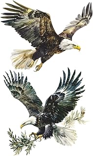 2 PCS Large Eagle Wall Decal Watercolor Flying Bald Eagle Wall Stickers Peel and Stick Removable Animal Wall Art Sticker for Living Room Kids Bedroom Classroom Office Decor