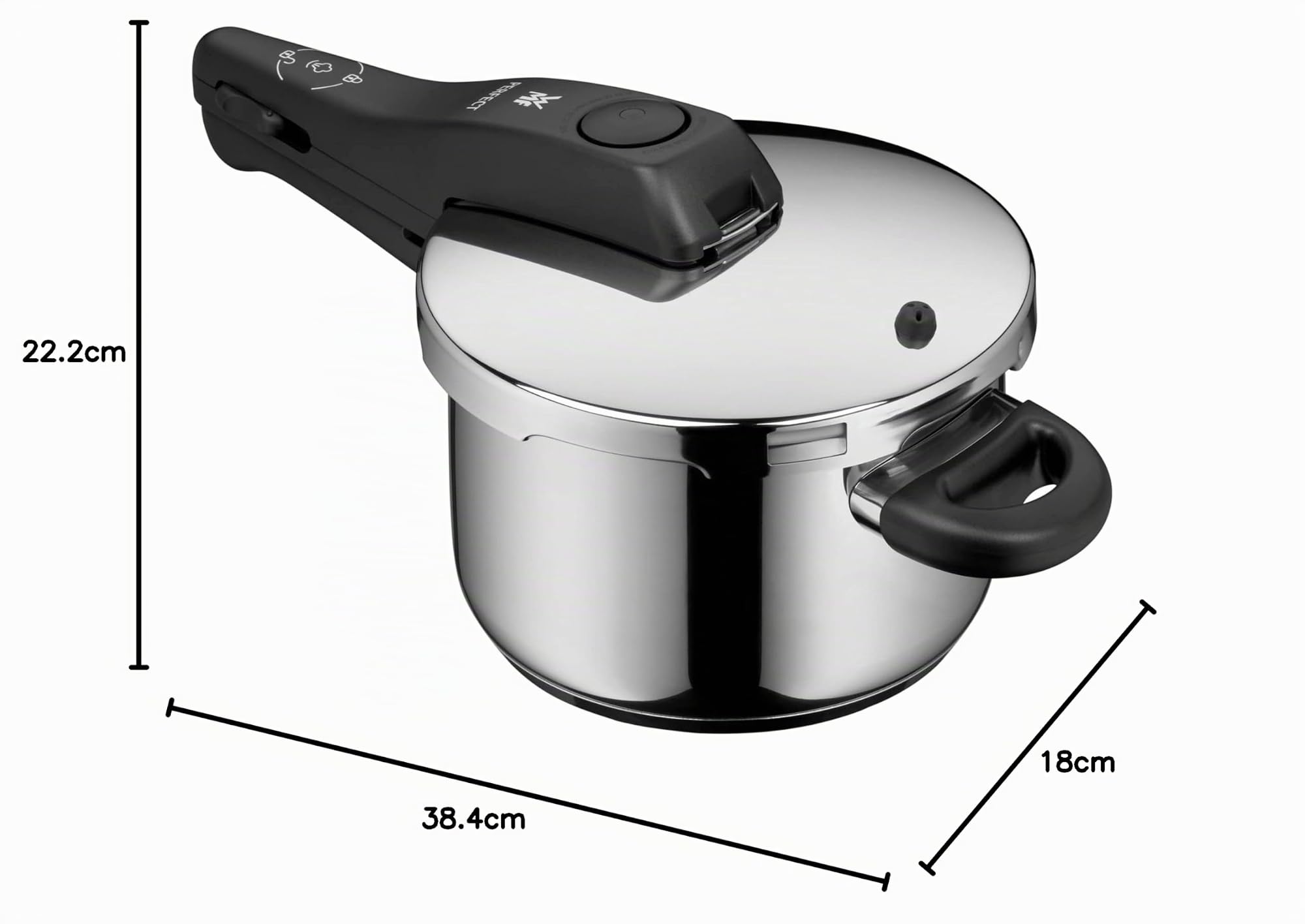 WMF Perfect – Pentola rapida Ø 18 cm Ø 2 litri e una media, con protezione fiamma, acciaio inox Cromargan per induzione