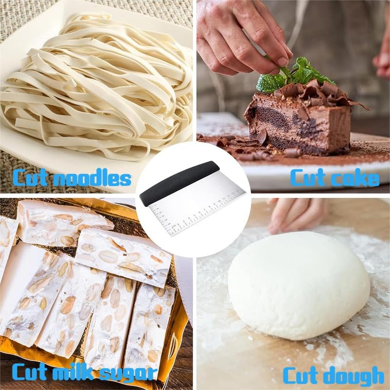 Image of Puno Multipurpose Stainless Steel Dough Scraper with Scale & Anti-Slip Handle - Cake Cream Smoother, Roti & Noodle Cutter, Kitchen Bench Cleaner(1 Piece)
