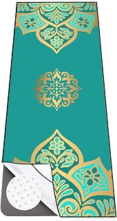 Colorful Star Yoga Towel with Corner Pockets, Non Slip Grip Dots Absorbent Hot Yoga Mat Towels, Yoga Blankets with Travel Bag, Mat Cover for Workout, Gym, Fitness - 70"x26", Turquoise Gold Mandala
