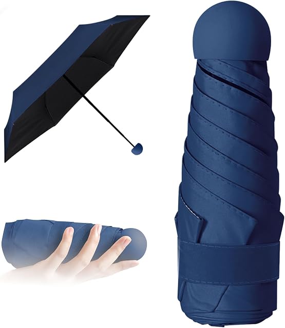 Vicloon Mini parasol z pokrowcem na kapsułki, parasol kieszonkowy, 6 żeber, lekki, kompaktowy, składany parasol, wiatroszczelny, przeciwdeszczowy i przeciwsłoneczny ze wzmocnioną ramą, do podróży, szkoły, na