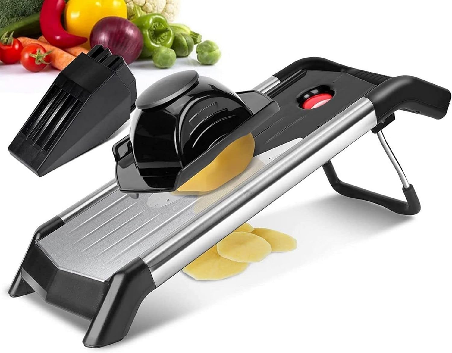 Mandoline Vegetable Slicer w/ 6 Blades - Cutter and Julienne, Food Hand Chopper, Cheese Grater Stainless Steel. Cut Resistant Gloves, 12 Piece Set.