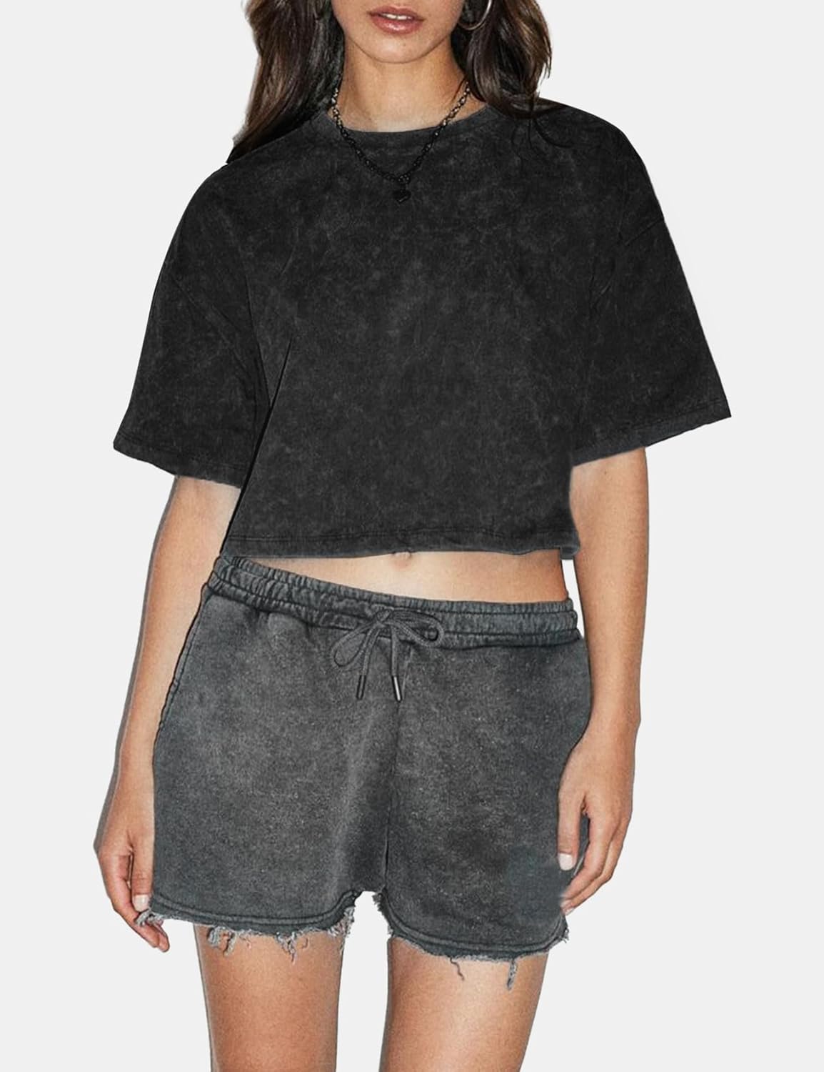 Wyeysyt Cropped T Shirts for Women Short Sleeve Acid Wash Cotton Tops Vintage Oversized Casual Basic Tee Shirts - Image 6