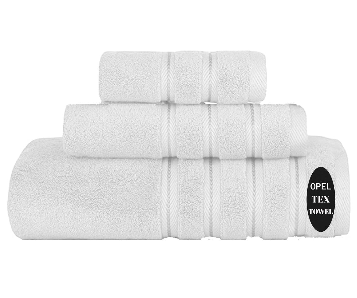 Opel Tex White 100% Egyptian Cotton 6 Piece Towel Set 700-Gsm Ultra Soft -Luxurious & High Absorbency- Large Bath Sheet, Hand Towel & Washcloths 3 Pcs Bale Set Hotel Towels (, 3 Pcs Towel Set)