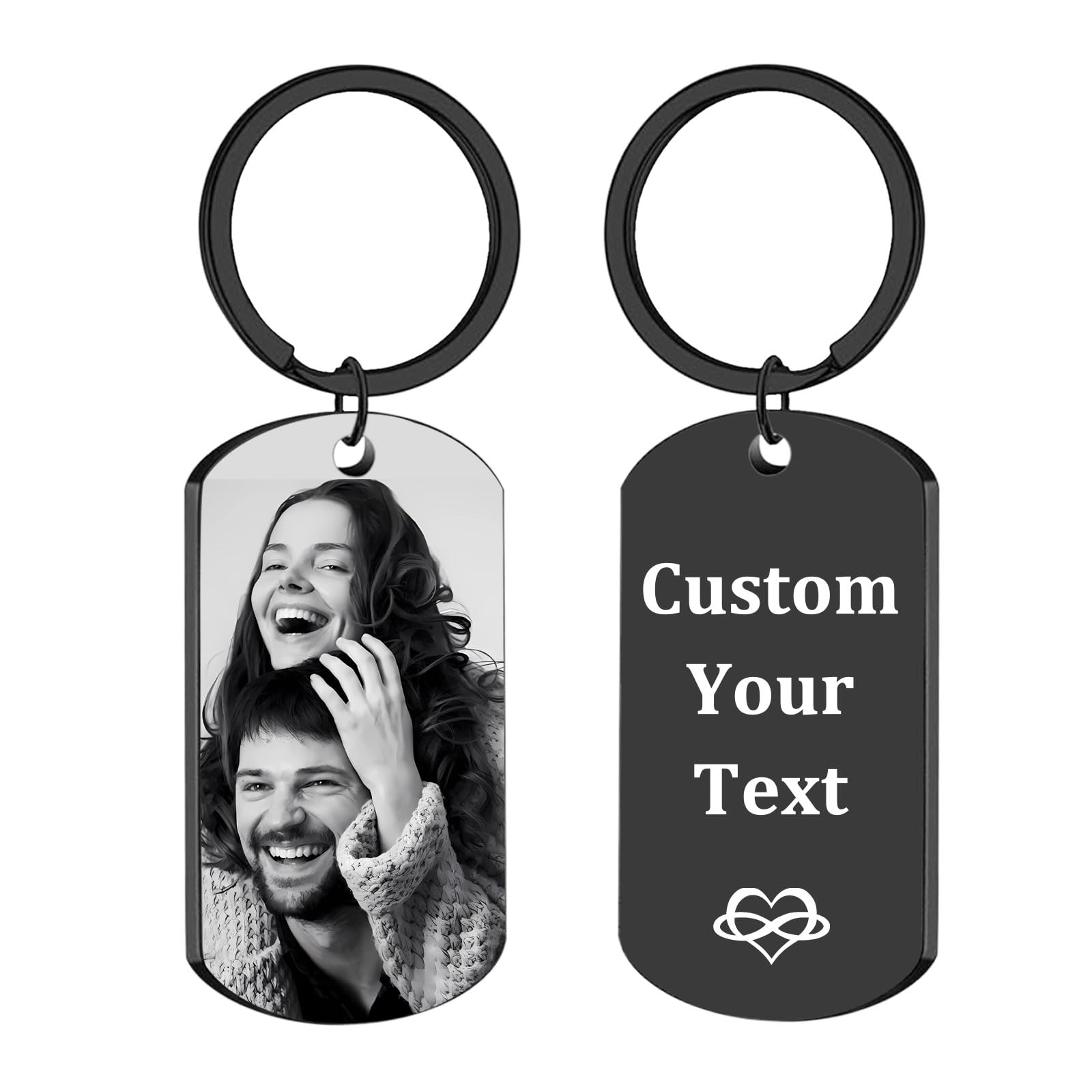 FKF Personalised Photo Keyring Customised Key Chain Engraved Text Custom Picture Keyrings, Christmas, Valentine's Day, Father's Day, Mother's Day (Keychain - Laser Engraving)
