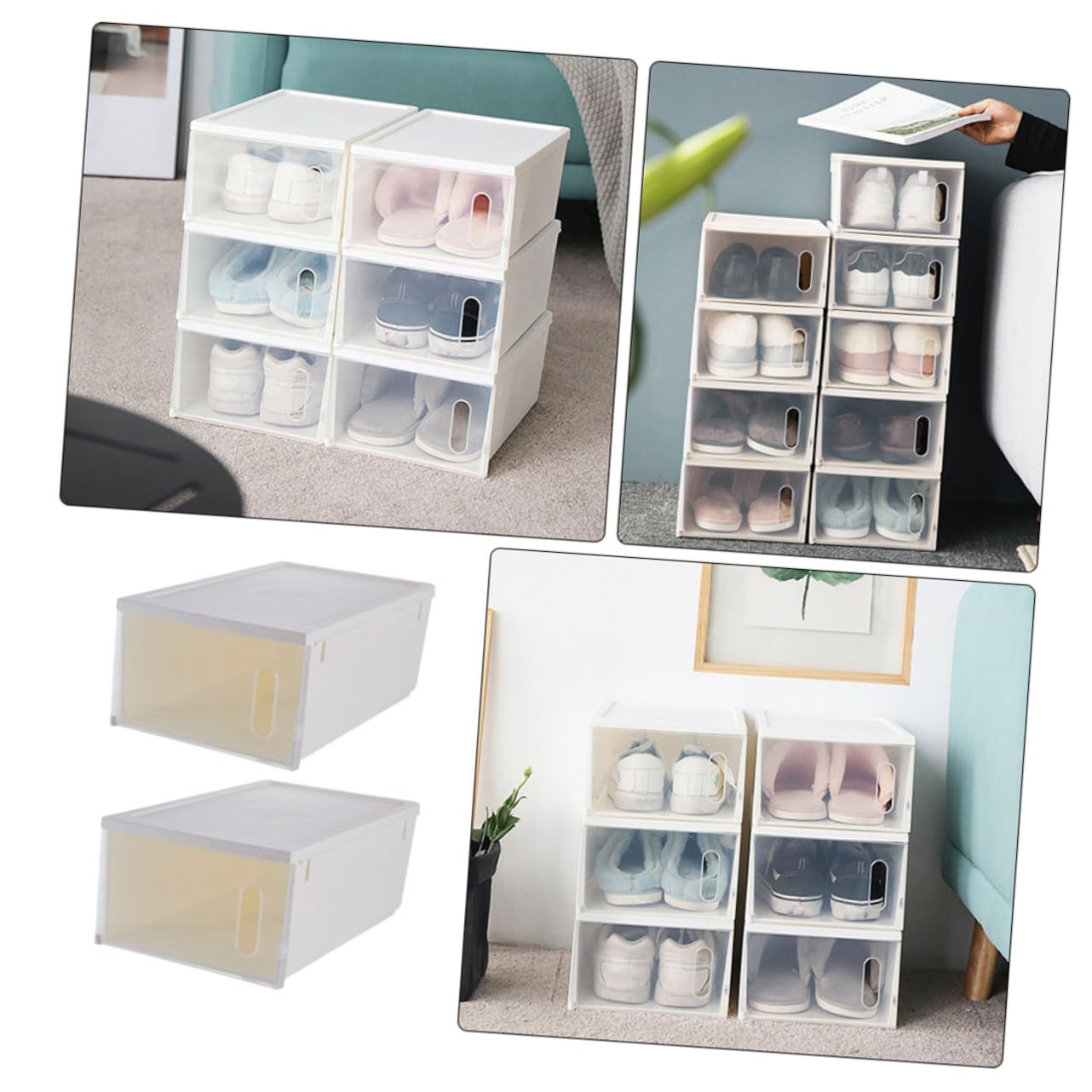 Hohopeti Caja para Almacenamiento de Gran Capacidad para Guardar Zapatos Transparente Ventana Visual de Plástico Blanco 2 Piezas y Diseño Simple