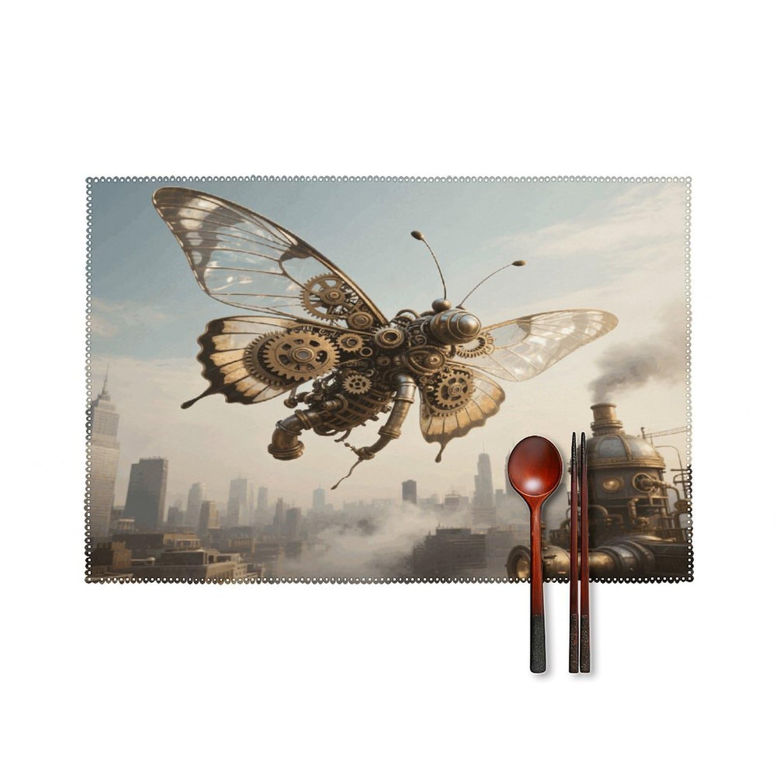 Steampunk Butterfly Placemats Set of 4 Heat Resistant Non-Slip Place Mats for Dining Table Washable Placemat Wipeable Dining Table Mat Canvas Place Mats Dining Table Decor