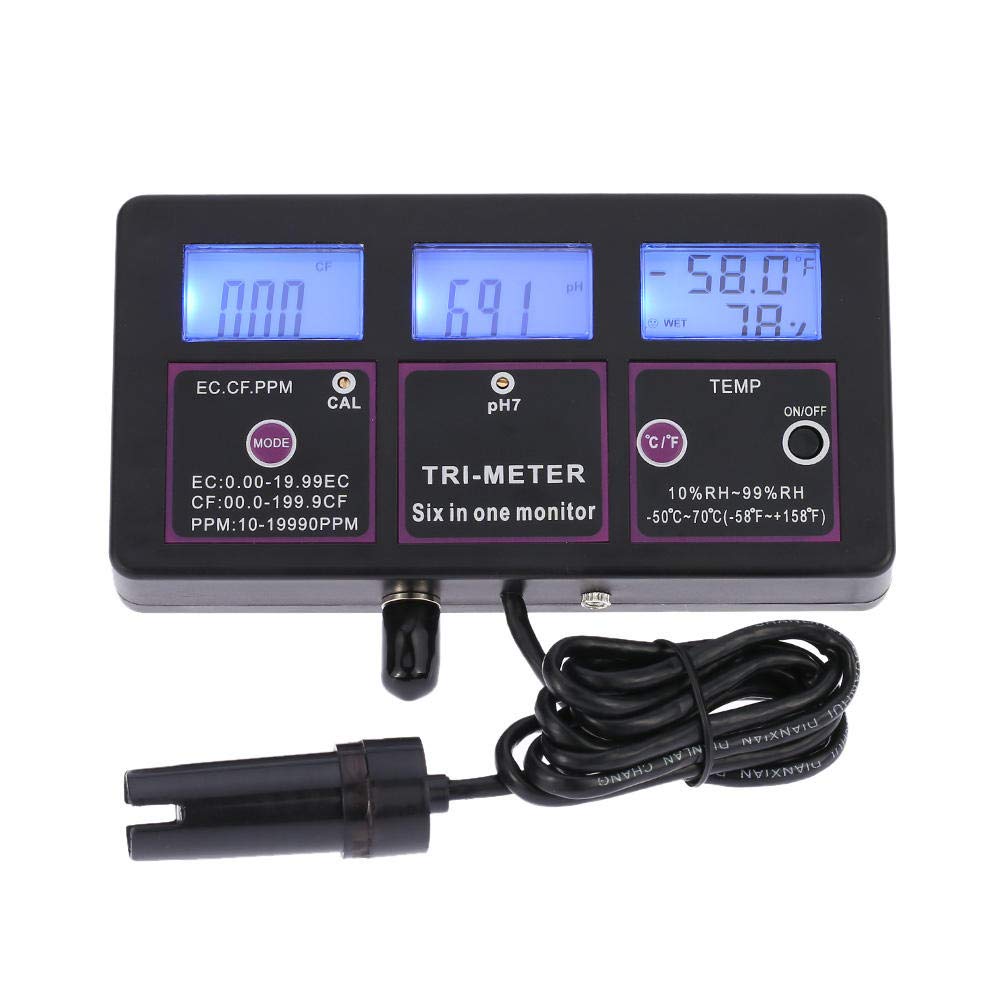 Professional 6 in 1 aquarium Water Quality tester PH Meter Monitor Multi parameter for test PH/Temperature/EC/CF/RH/TDS US