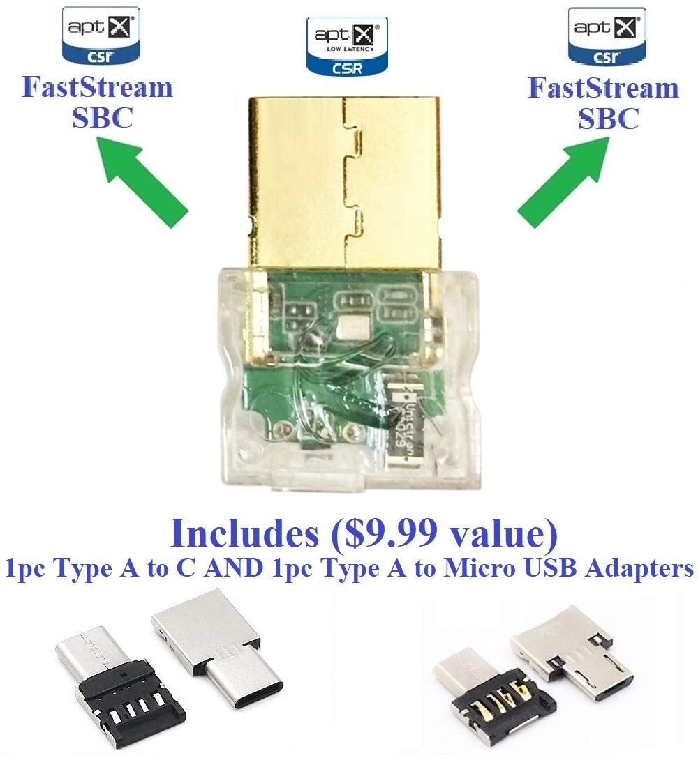 KOKKIA USB_Splitter_Pro_Clear : Digital Bluetooth USB Splitter Transmitter, switchable aptX/Low-Latency aptX/FastStream/SBC codecs for, Compatible with Windows/Apple Laptops/PCs/Desktops, etc.