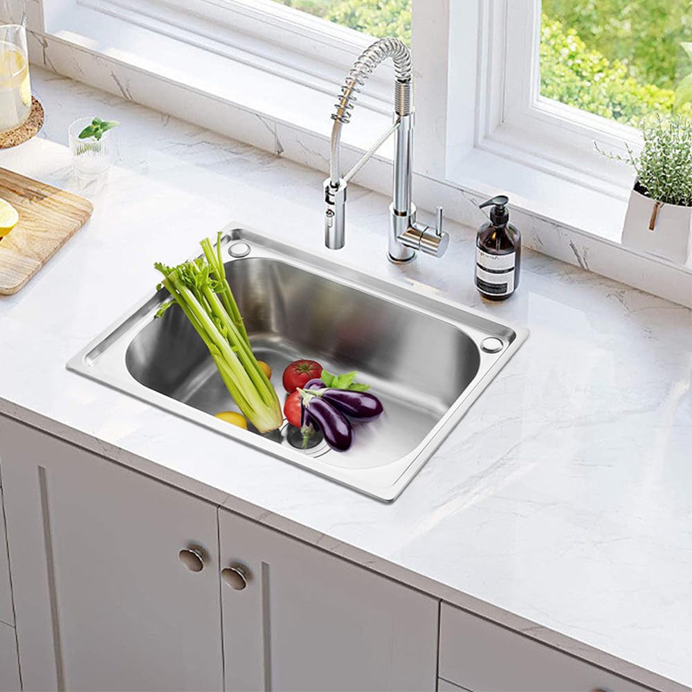 Edelstahlspüle Campingspüle - Einbauspüle und Aufbauspüle - Spülbecken, Küchenspüle [Energieklasse B] (50 * 40 * 20cm-Silber)