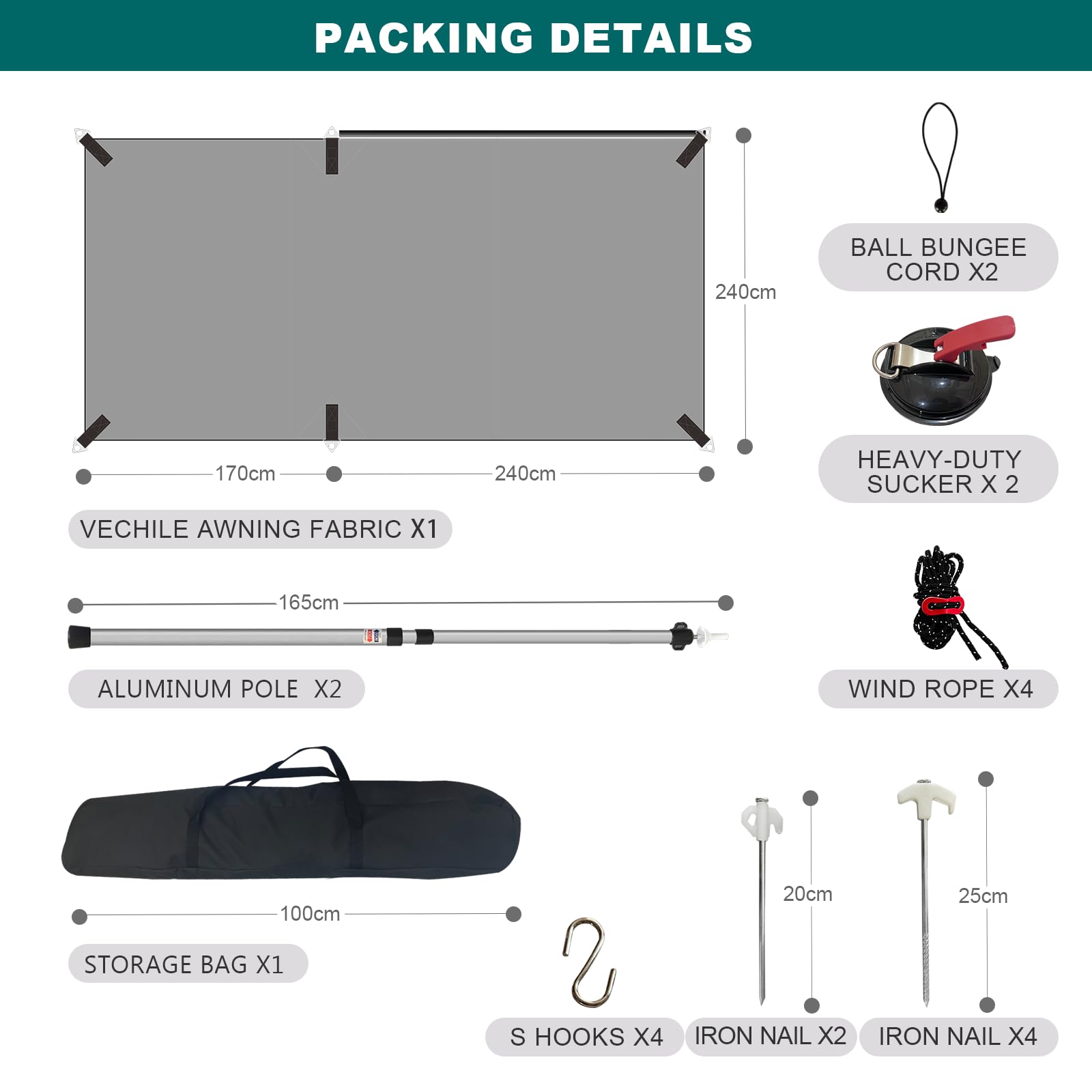 Dulepax Auvent de Voiture Universel Oxford 420D Auvent Fourgon Anti UV Store Banne Camping Car Tente Toit Voiture auvent pour SUV/Van/Fourgon Trafic/Caravane