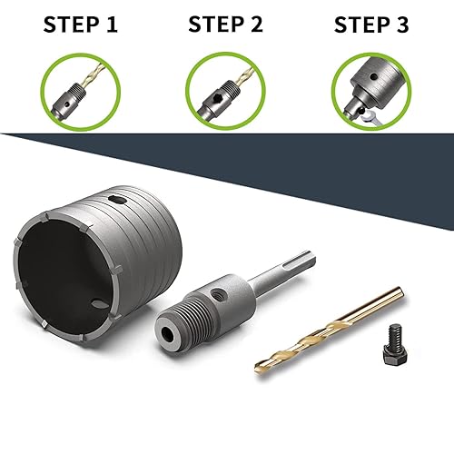 Miniatura 4 de Sierra de agujero de hormigón de 2.559 in, con vástago SDS Plus de 7.874 in y dientes de aleación de tungsteno, broca de sierra de pared de 2.5